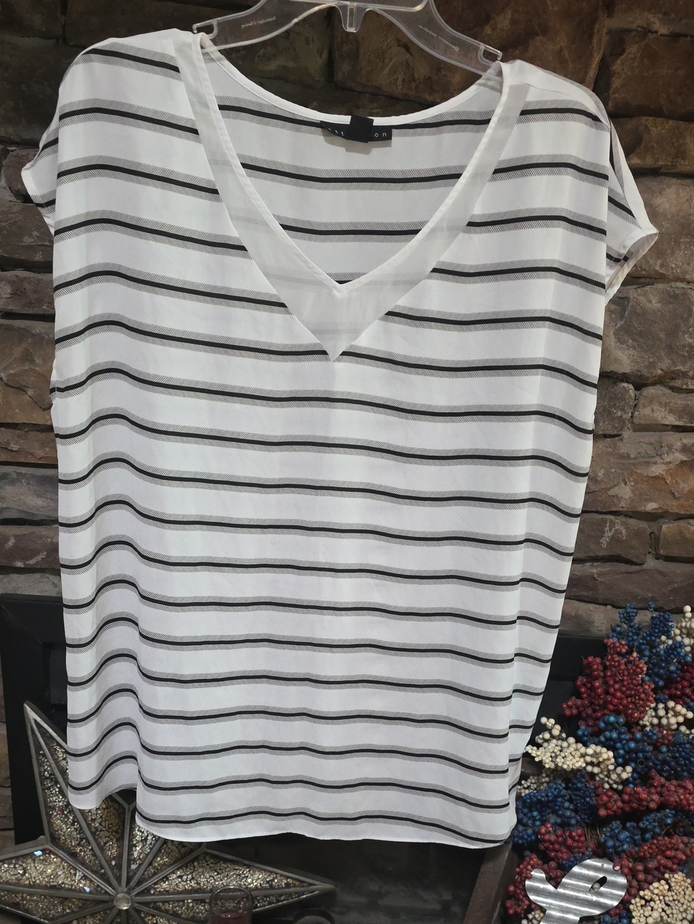 Attention Striped Sheer Top Sz XXL